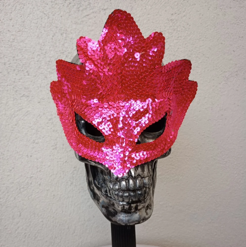 Pink Mask Sequin Handmade Mardi Gras Carnival Circus Costume Party Themed Event